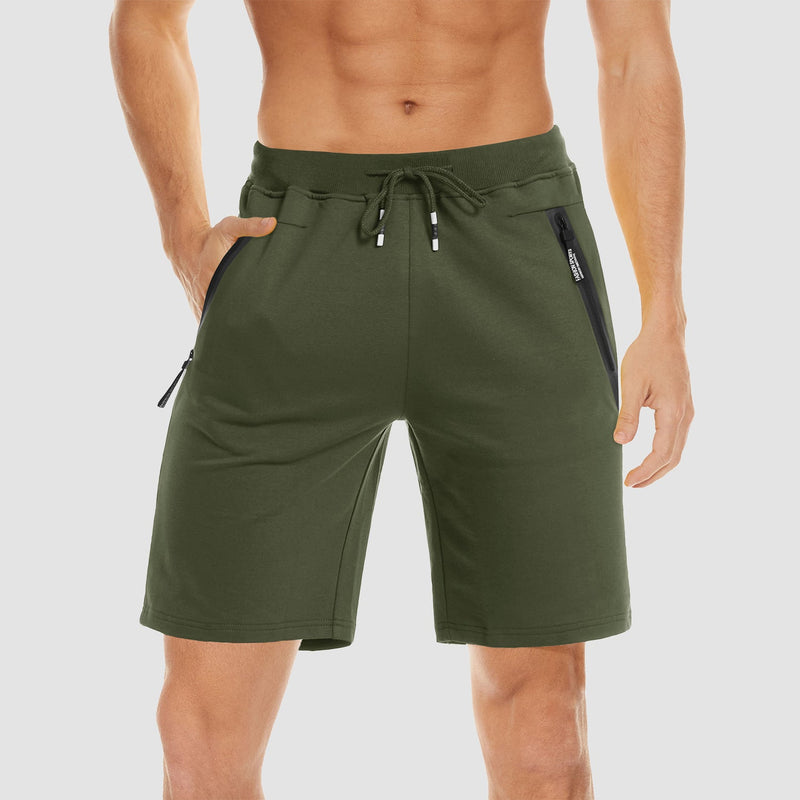 Men's Cotton Jogger Shorts - Elastic Waist, Zipper Pockets 9