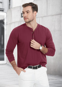 Men's Cotton Long Sleeve Henley Shirt, Casual Work Tee 0