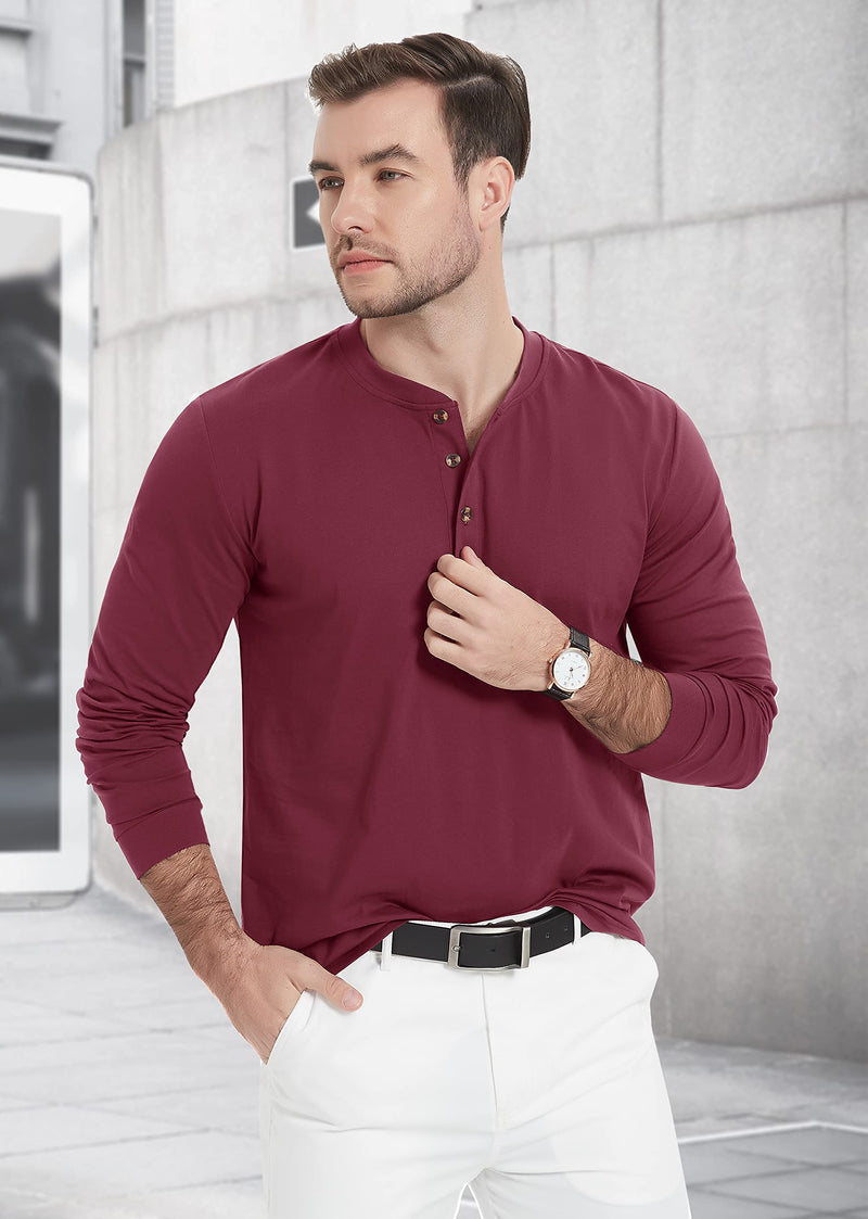 Men's Cotton Long Sleeve Henley Shirt, Casual Work Tee 0