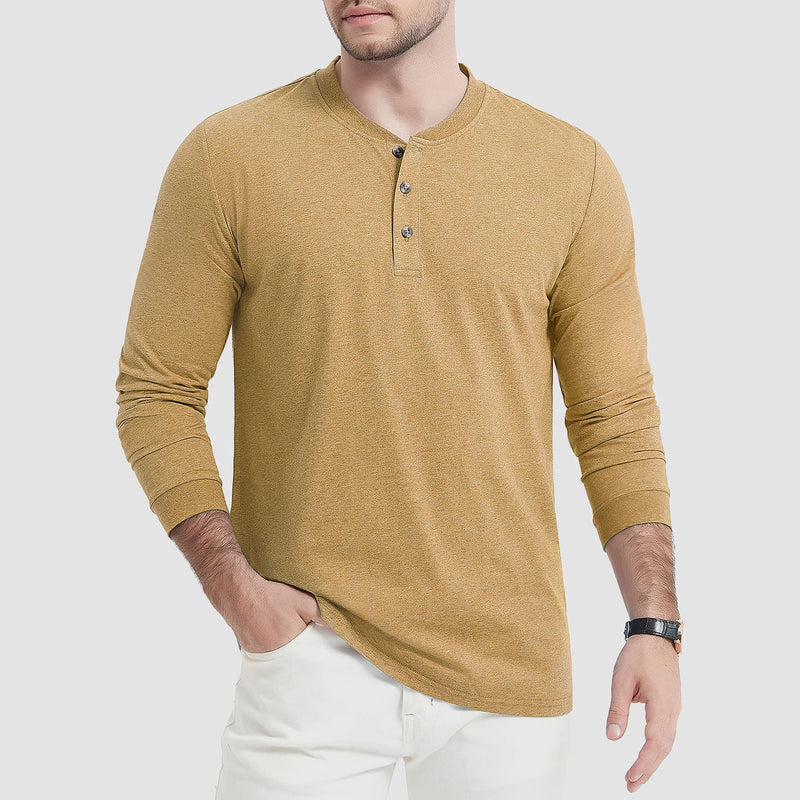 Men's Cotton Long Sleeve Henley Shirt, Casual Work Tee 12