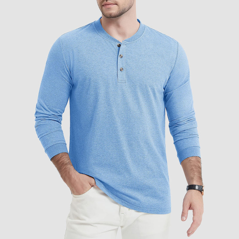 Men's Cotton Long Sleeve Henley Shirt, Casual Work Tee 14