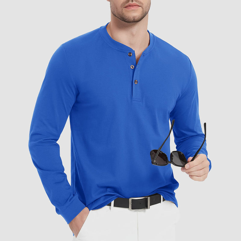 Men's Cotton Long Sleeve Henley Shirt, Casual Work Tee 15