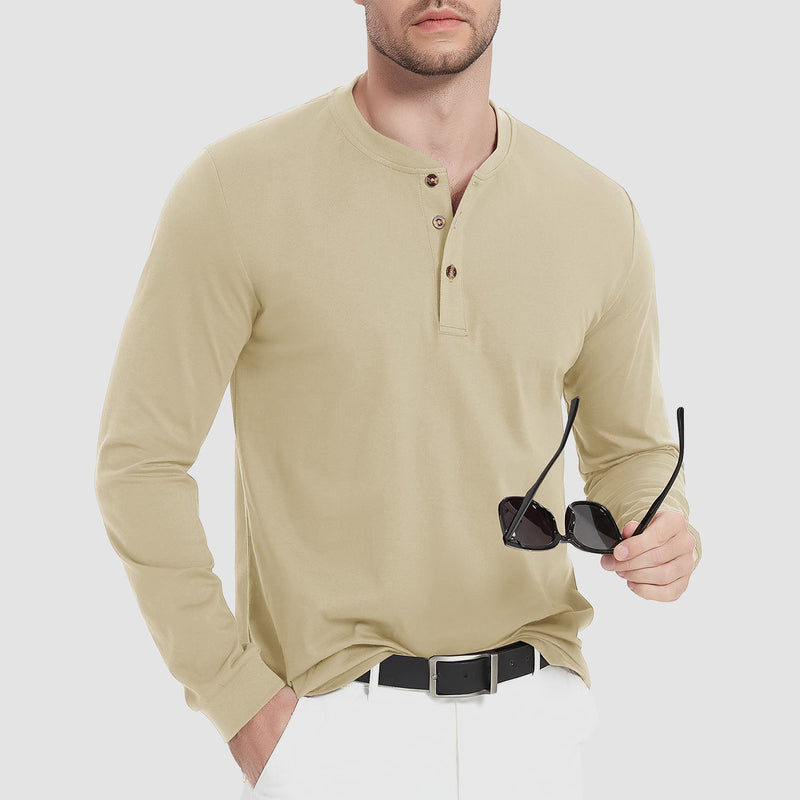 Men's Cotton Long Sleeve Henley Shirt, Casual Work Tee 18