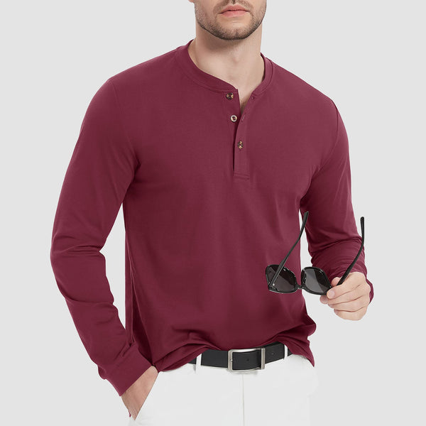 Men's Cotton Long Sleeve Henley Shirt, Casual Work Tee 1