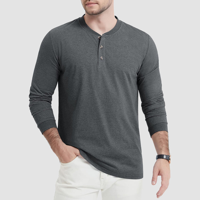 Men's Cotton Long Sleeve Henley Shirt, Casual Work Tee 20