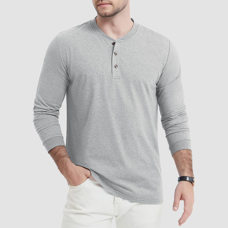 Men's Cotton Long Sleeve Henley Shirt, Casual Work Tee 21