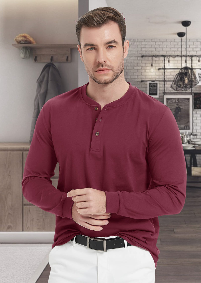 Men's Cotton Long Sleeve Henley Shirt, Casual Work Tee 2