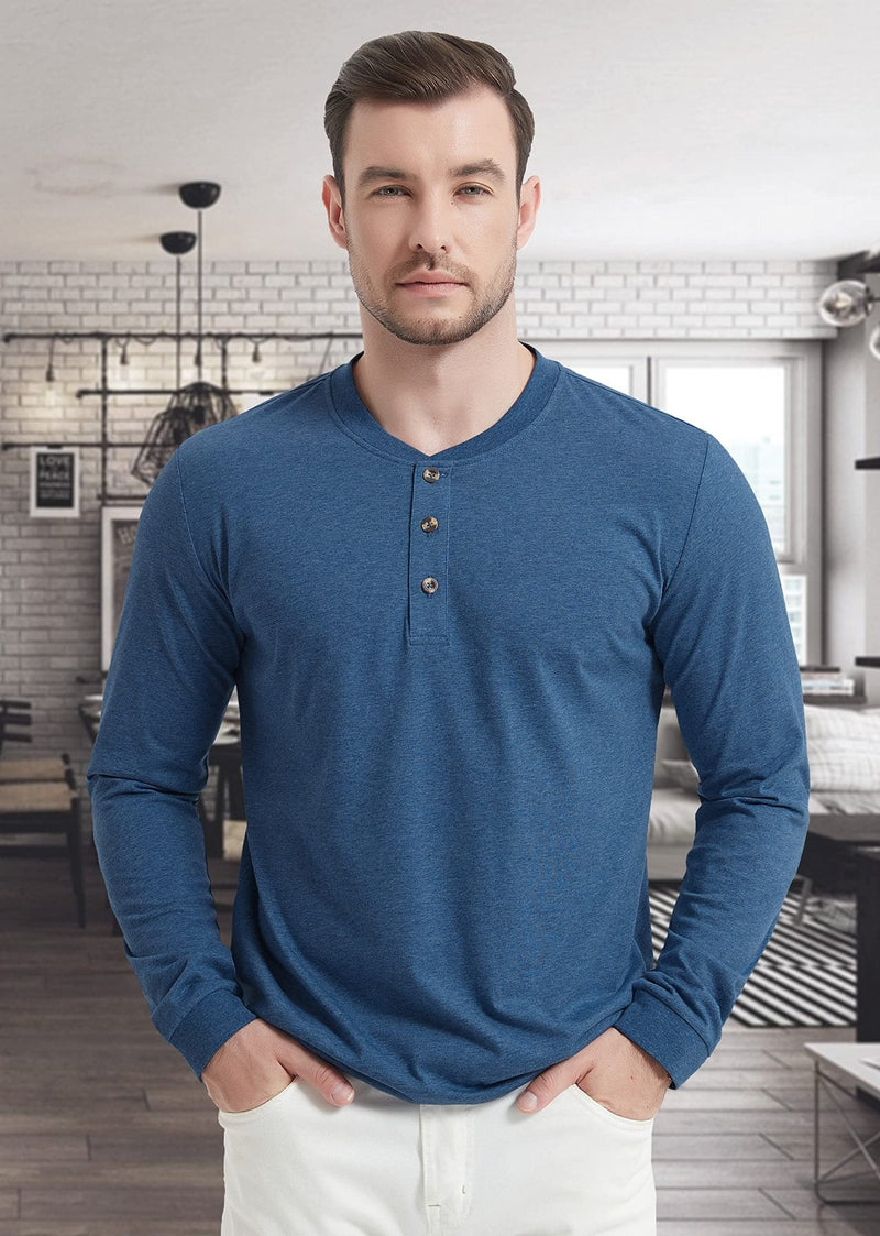 Men's Cotton Long Sleeve Henley Shirt, Casual Work Tee 4