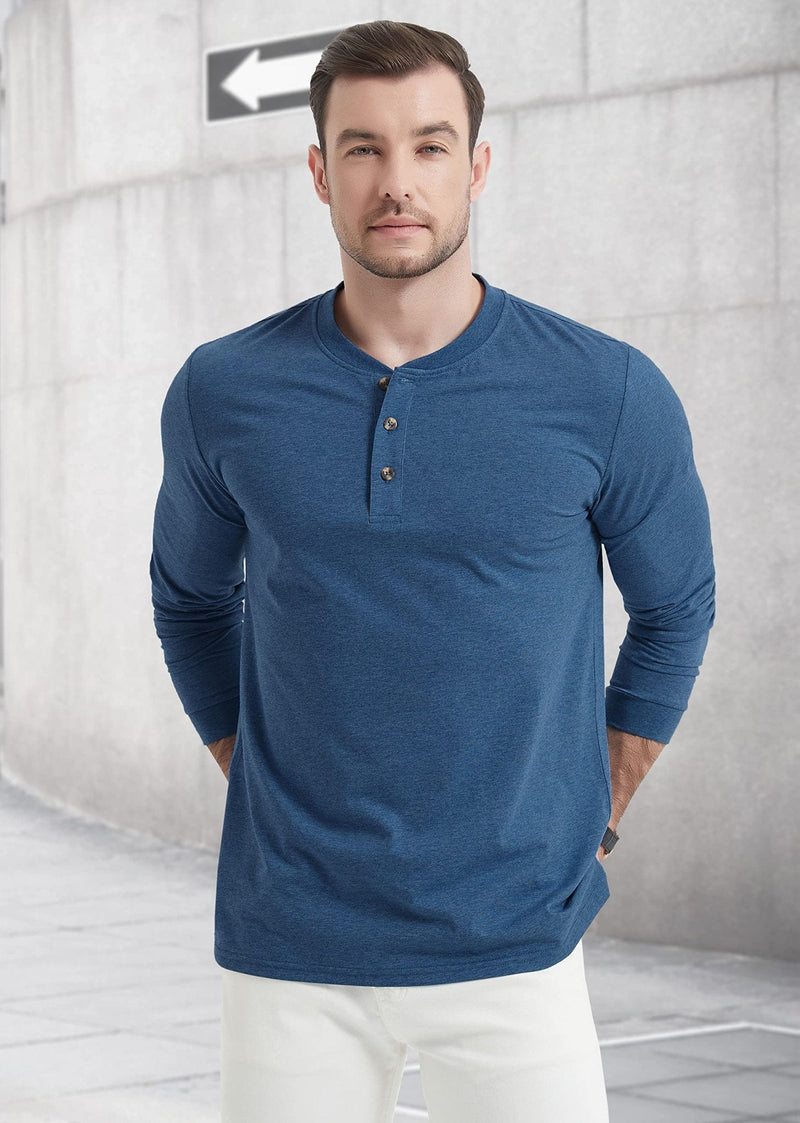 Men's Cotton Long Sleeve Henley Shirt, Casual Work Tee 6