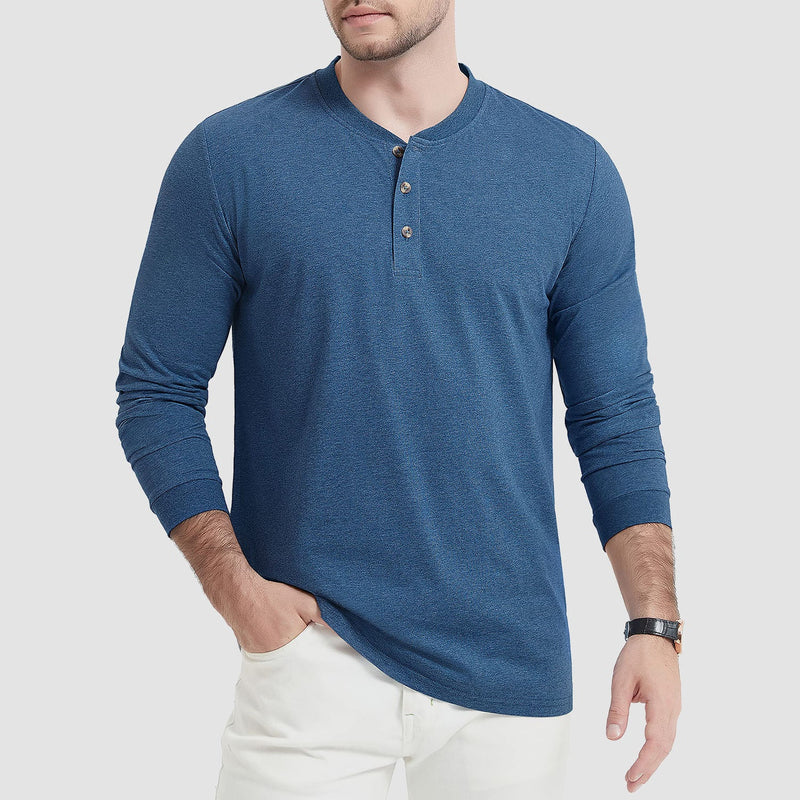 Men's Cotton Long Sleeve Henley Shirt, Casual Work Tee 7