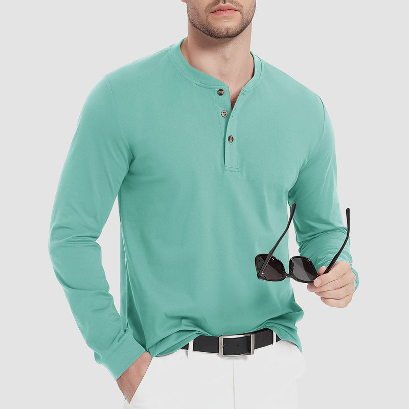 Men's Cotton Long Sleeve Henley Shirt, Casual Work Tee 9