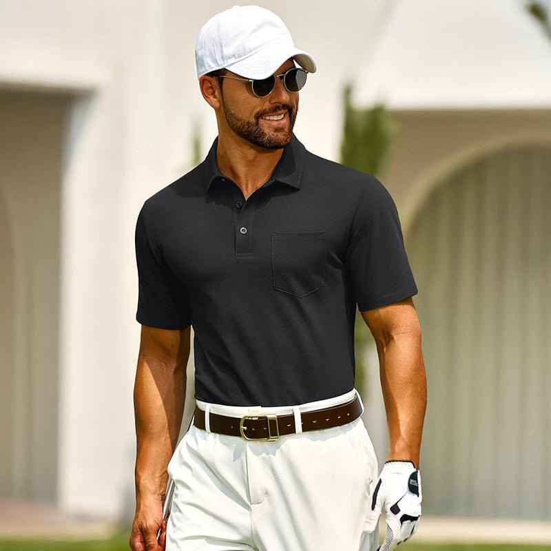 Men's Cotton Polo Shirts - Breathable Short Sleeve Golf Tee