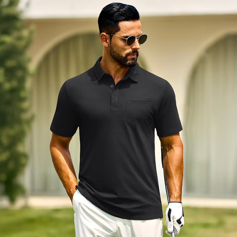 Men's Cotton Polo Shirts - Breathable Short Sleeve Golf Tee