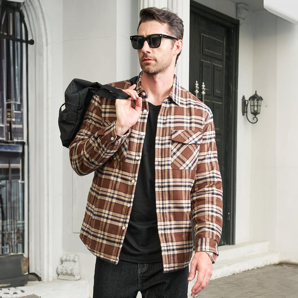 Men's Flannel Shirt Jacket - Fleece Lined Cotton Winter Coat