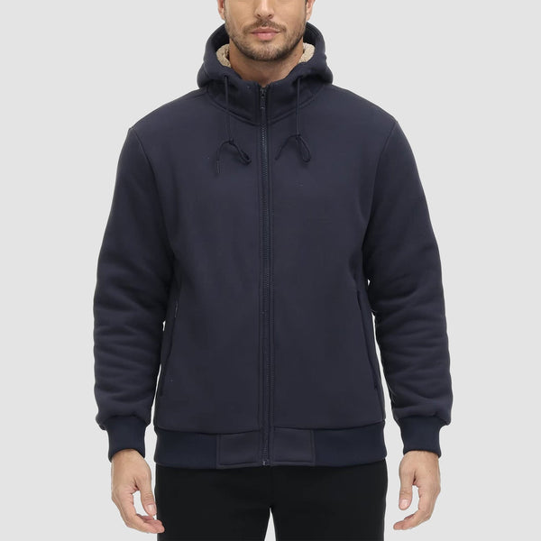 Men's Fleece Lined Zipper Hoodie Jacket - Warm Winter Coat