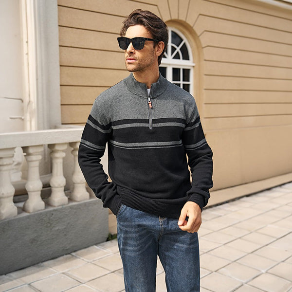 Men's Half Zipper Pullover Sweater Slim Fit Knitted Sweatshirt 1