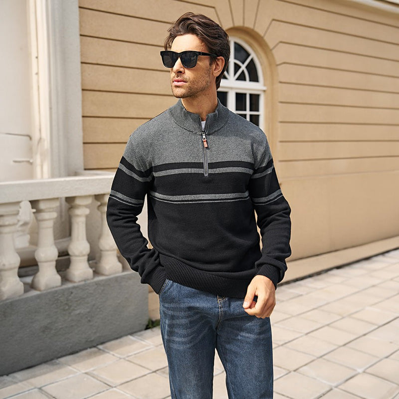 Men's Half Zipper Pullover Sweater Slim Fit Knitted Sweatshirt 1