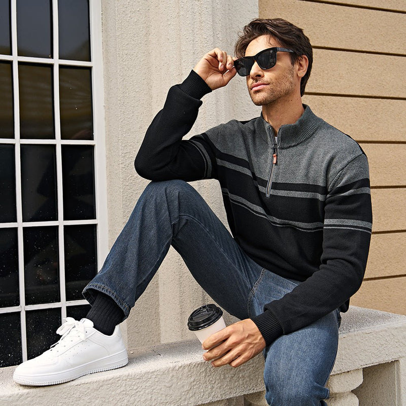 Men's Half Zipper Pullover Sweater Slim Fit Knitted Sweatshirt 2