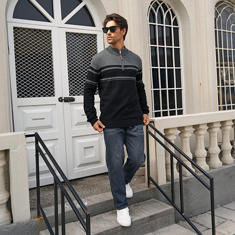 Men's Half Zipper Pullover Sweater Slim Fit Knitted Sweatshirt 3