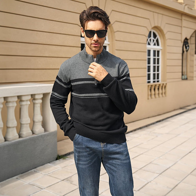 Men's Half Zipper Pullover Sweater Slim Fit Knitted Sweatshirt 5