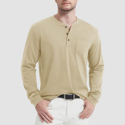 Men's Henley Shirt Cotton Long Sleeve Shirts 0
