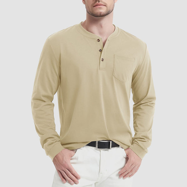 Men's Henley Shirt Cotton Long Sleeve Shirts 0