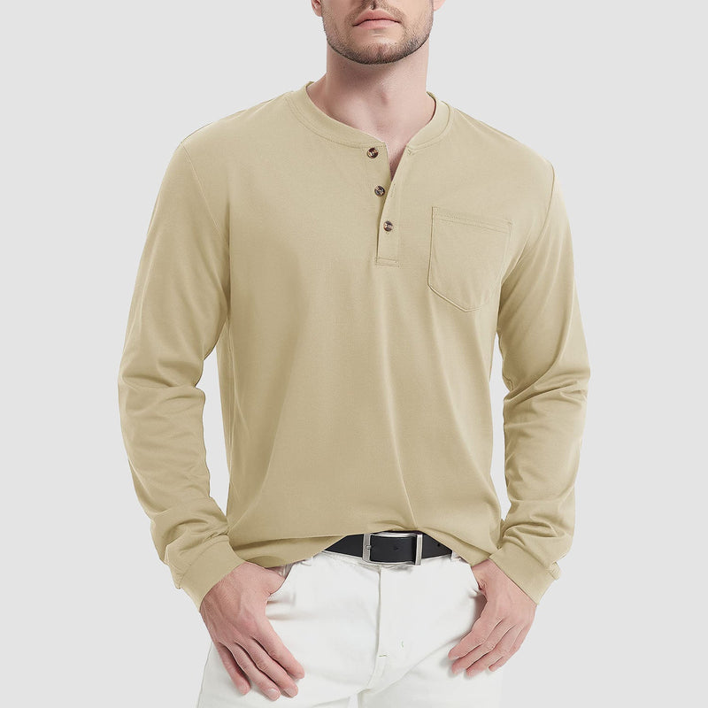 Men's Henley Shirt Cotton Long Sleeve Shirts 0