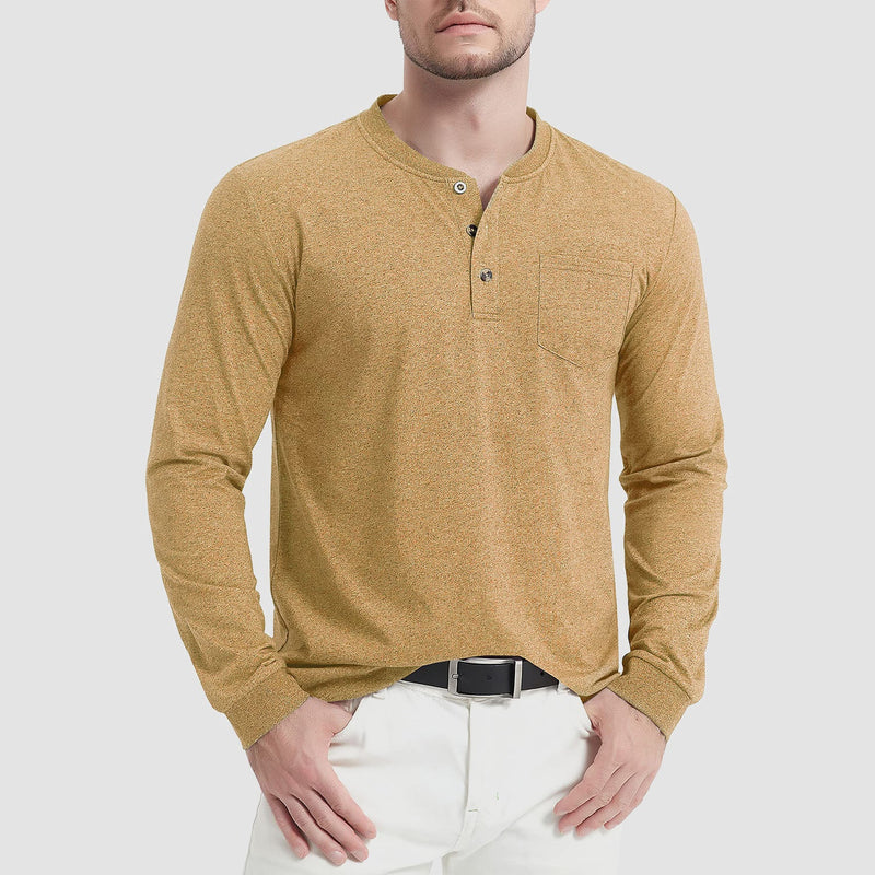 Men's Henley Shirt Cotton Long Sleeve Shirts 10