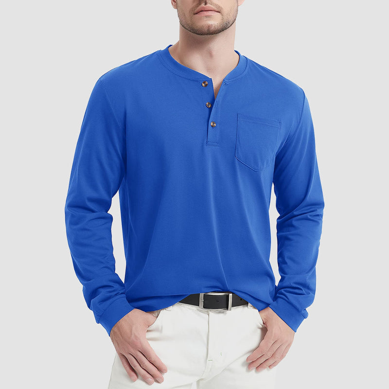 Men's Henley Shirt Cotton Long Sleeve Shirts 11