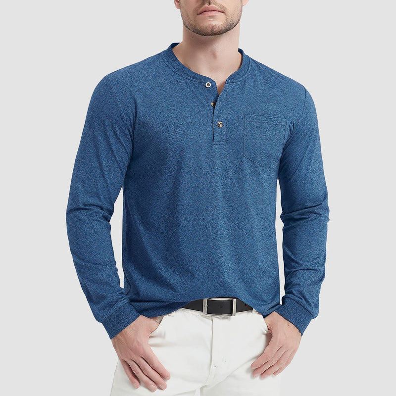 Men's Henley Shirt Cotton Long Sleeve Shirts 12