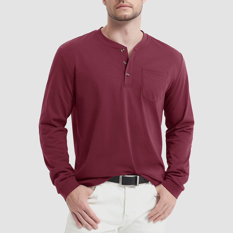 Men's Henley Shirt Cotton Long Sleeve Shirts 14