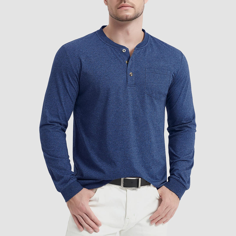 Men's Henley Shirt Cotton Long Sleeve Shirts 17