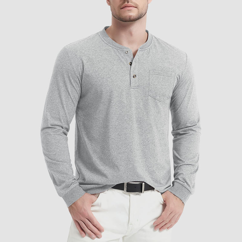 Men's Henley Shirt Cotton Long Sleeve Shirts 18