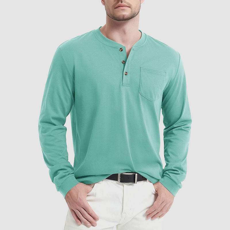 Men's Henley Shirt Cotton Long Sleeve Shirts 2