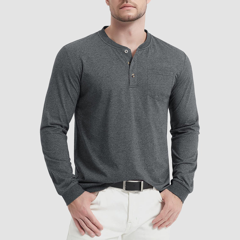 Men's Henley Shirt Cotton Long Sleeve Shirts 3