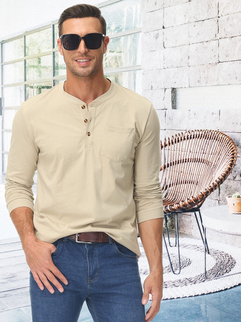 Men's Henley Shirt Cotton Long Sleeve Shirts 4
