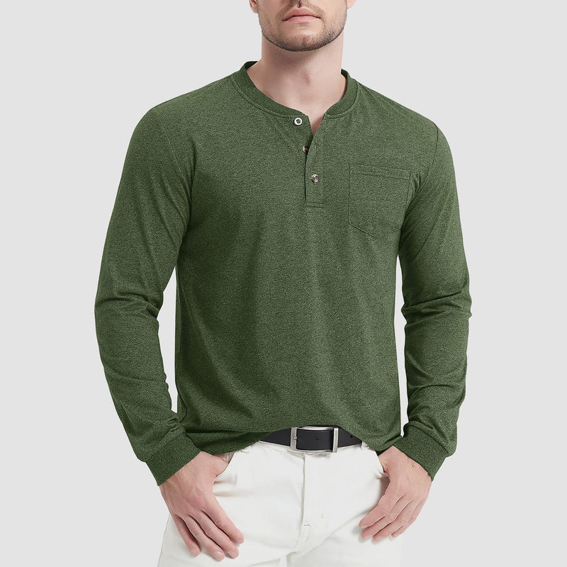 Men's Henley Shirt Cotton Long Sleeve Shirts 7