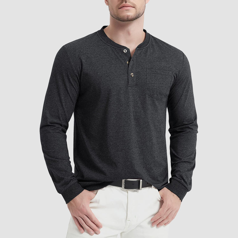 Men's Henley Shirt Cotton Long Sleeve Shirts 8