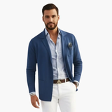 Men's Knit Blazer – Lapel Collar, Front Closure & Long Sleeve