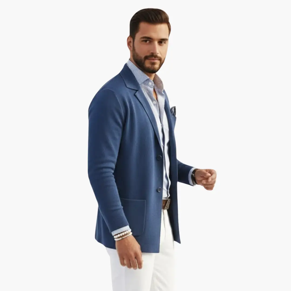Men's Knit Blazer – Lapel Collar, Front Closure & Long Sleeve