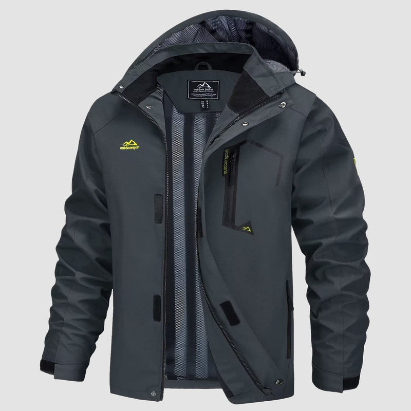 Men's Lightweight Rain Jacket with Detachable Hood for Hiking