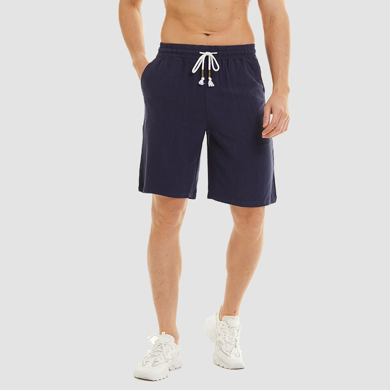Men's Linen Cotton Shorts - Drawstring, Elastic Waist 12
