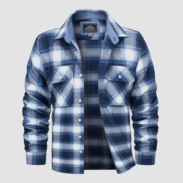 Men's Long Sleeve Cotton Plaid Flannel Shirt 0