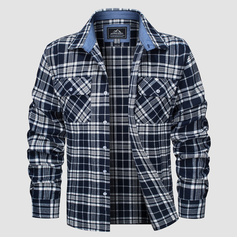 Men's Long Sleeve Cotton Plaid Flannel Shirt 10