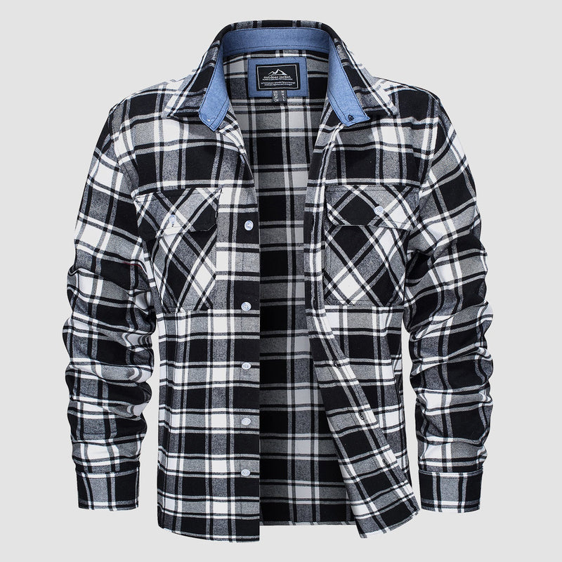 Men's Long Sleeve Cotton Plaid Flannel Shirt 12