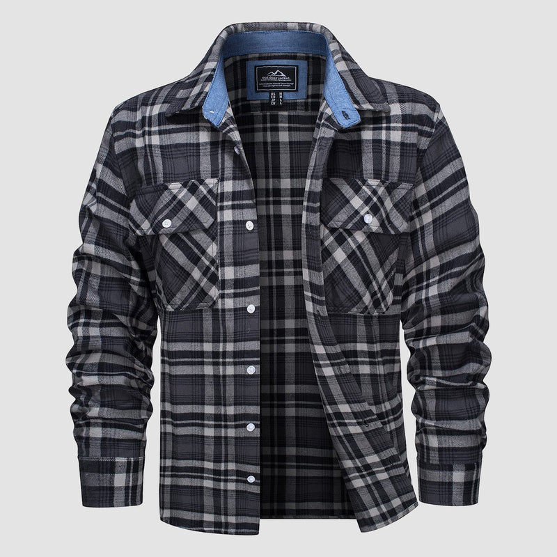 Men's Long Sleeve Cotton Plaid Flannel Shirt 13