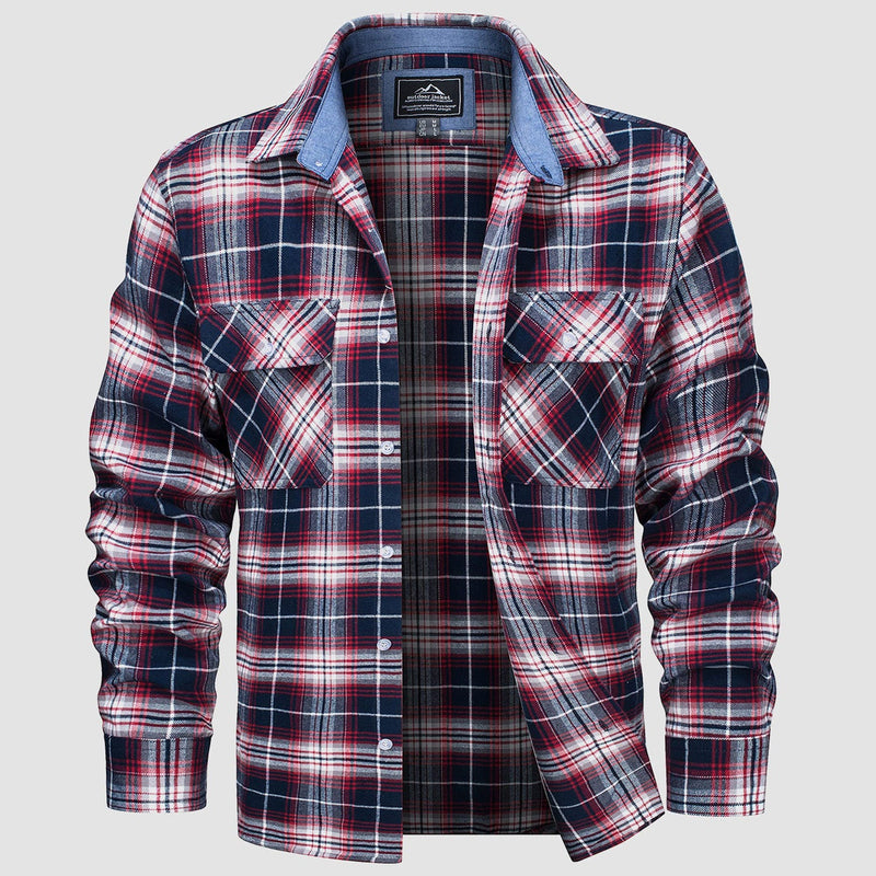 Men's Long Sleeve Cotton Plaid Flannel Shirt 14
