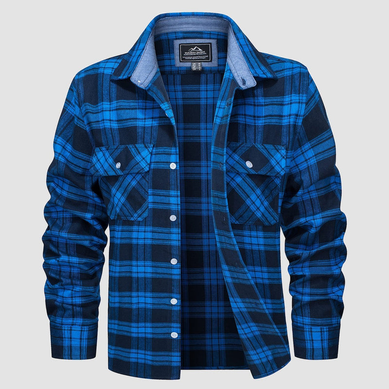Men's Long Sleeve Cotton Plaid Flannel Shirt 15