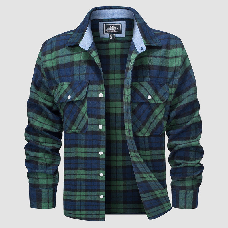 Men's Long Sleeve Cotton Plaid Flannel Shirt 16