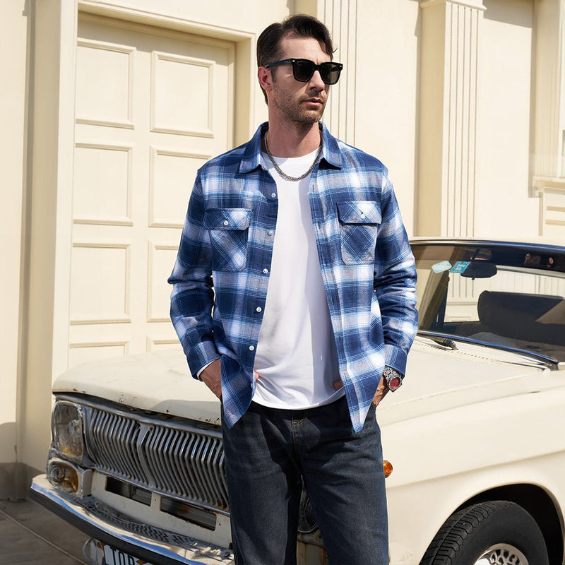 Men's Long Sleeve Cotton Plaid Flannel Shirt 1